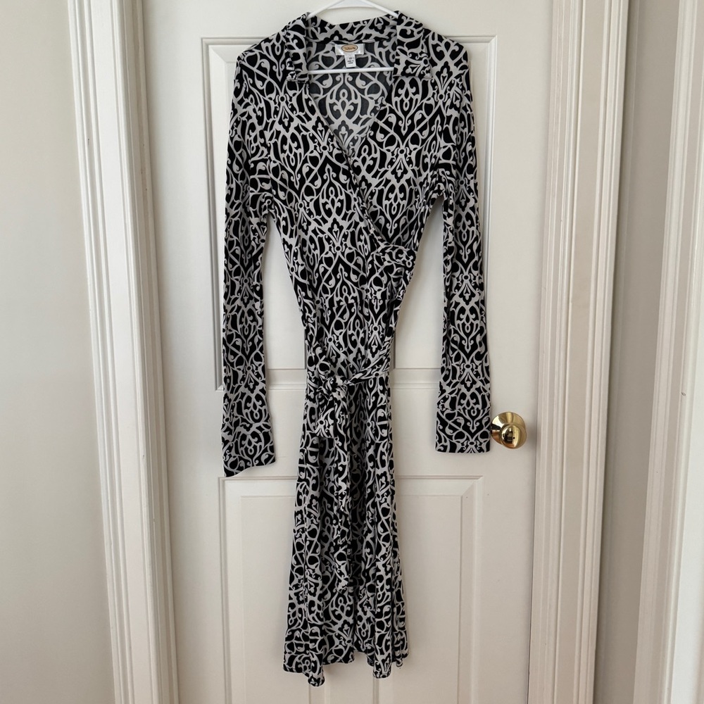 Talbots Black and White Patterned Midi Dress